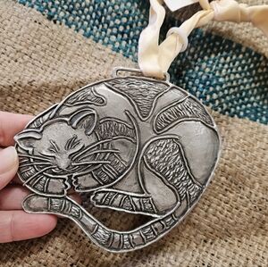 Pewter Cat Nap Ornament By Cynthia Webb Designs with Tag Christmas or Anytime